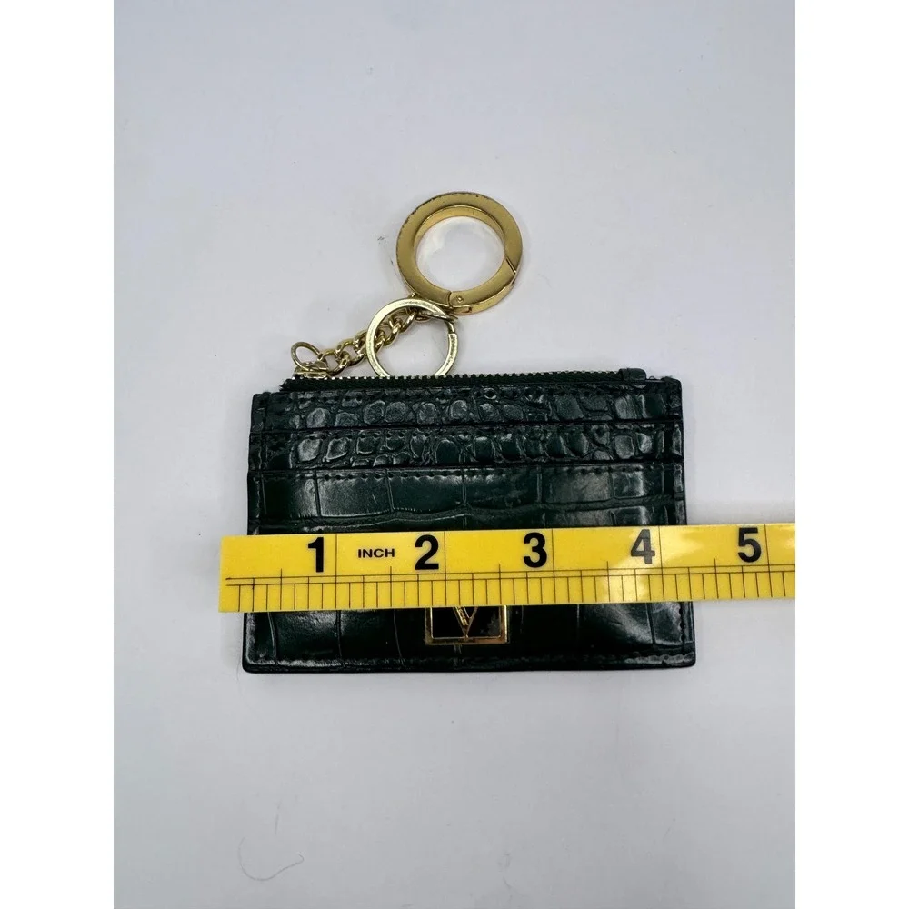 Victoria's Secret Dark Green Croc Embossed Card Case Keychain Gold V Logo Zipper
